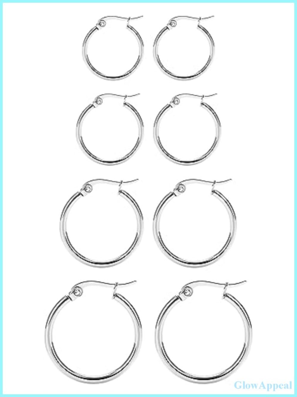 Titanium Hoop Earrings Set 4 Pairs Hypoallergenic Huggies 12-25mm